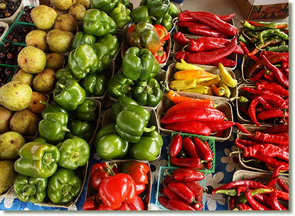 Table with a variety of peppers